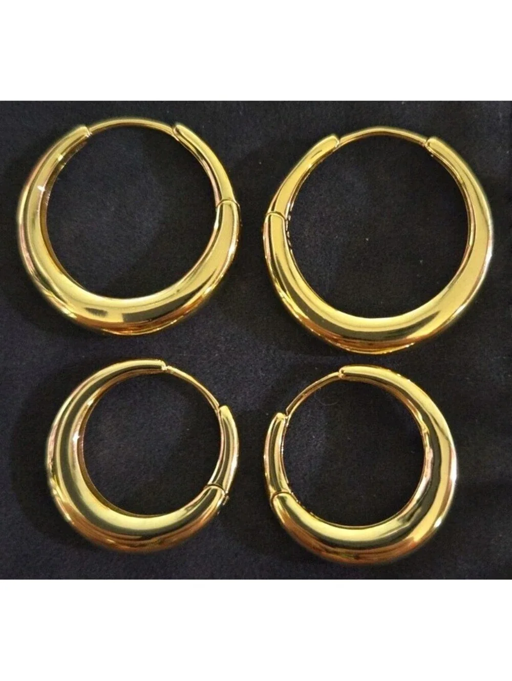 IBB CN Stamped Gold Tone Hoop Earrings 2 Pairs - 1.25 Inch - 1 Inch